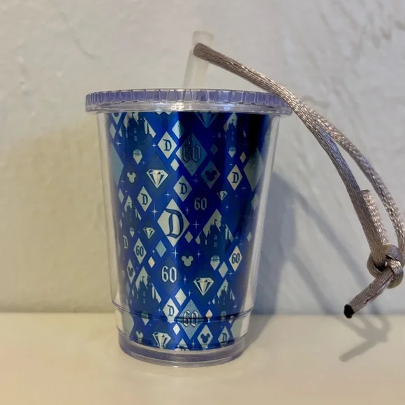 Disney Parks 60th Anniversary Starbucks Blue Cold Cup Holiday Ornament 2015 - Picture 2 of 2
